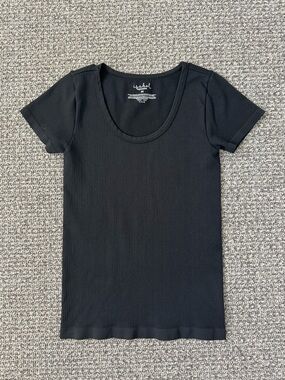 Isabel Maternity Black Ribbed Scoop Neck Tee